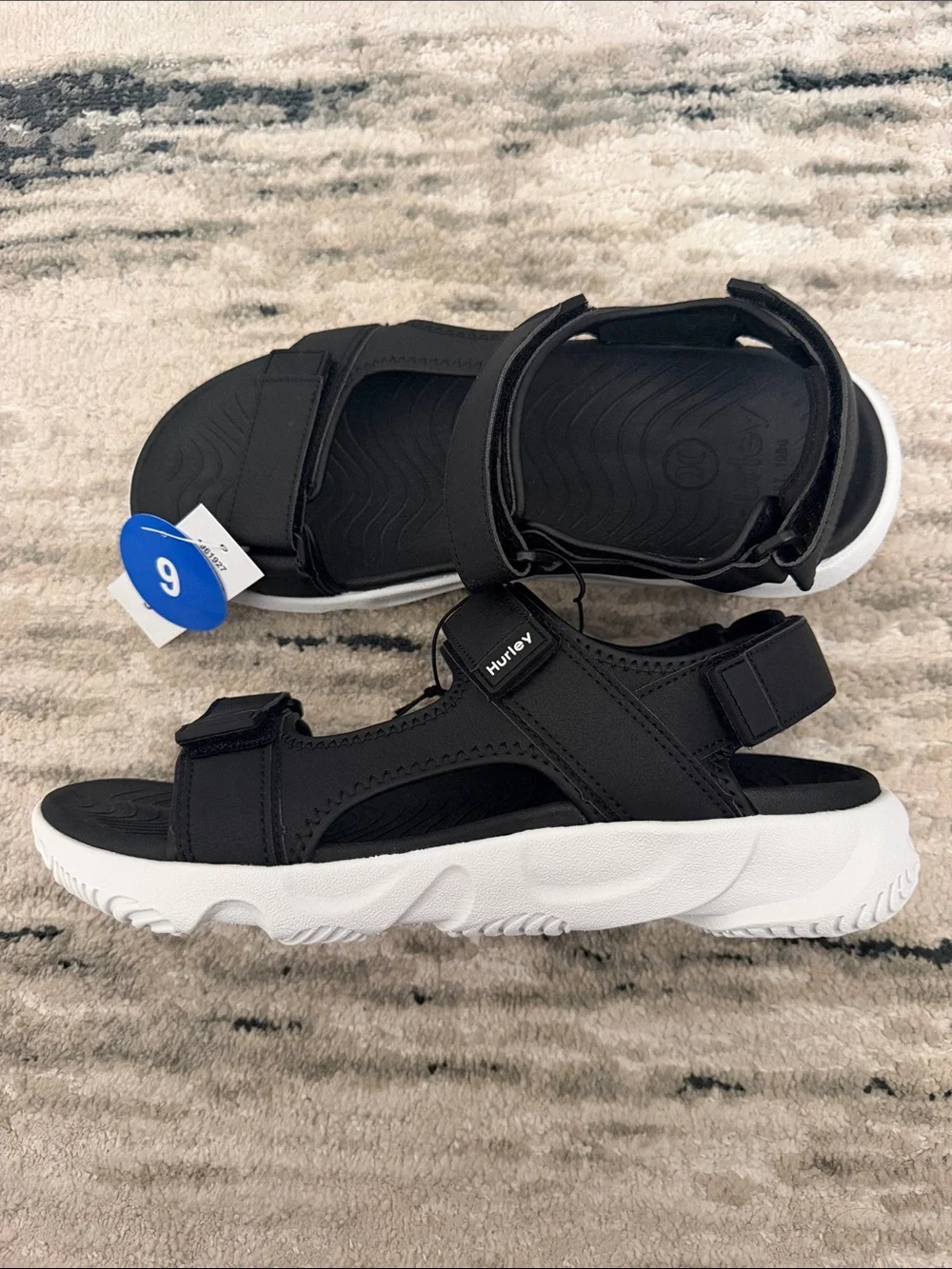 Hurley Black White Mens Strap Sandals Athletic Sandal for men size 13 or Size 9